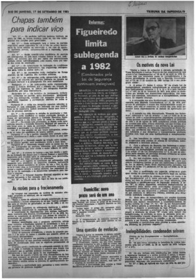 <BR>Data: 17/09/1981<BR>Fonte: Tribuna da Imprensa, 17 set. 1981, p.9<BR>Endereço para citar este documento: ->www2.senado.leg.br/bdsf/item/id/496699