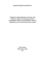 Carcinoma gástrico; Tomografia computadorizada helicoidal com contraste hídrico; Classificação histológica de Laurén; Estadiamento tumoral.